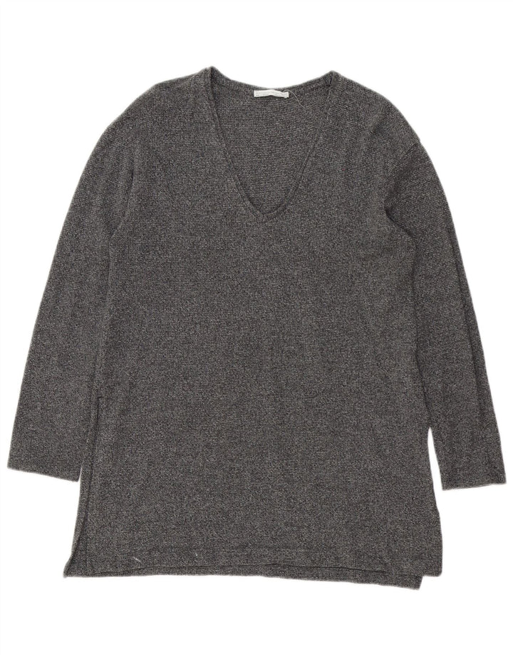 Túnica feminina de manga comprida Zara UK 14 grande cinza