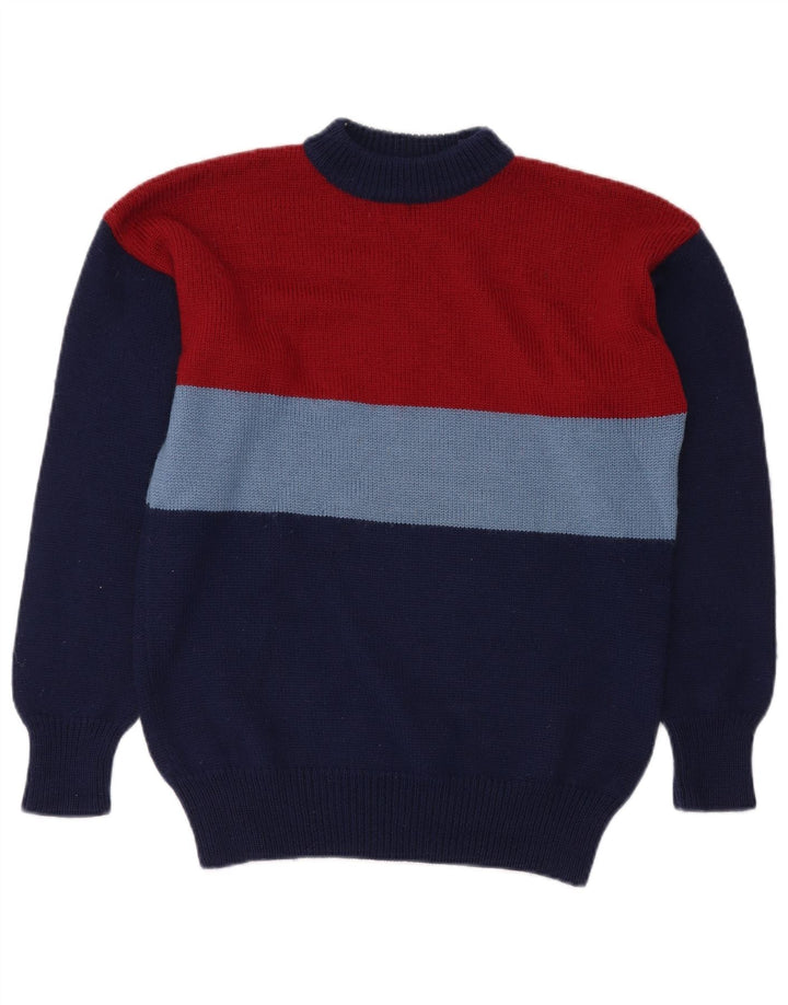 Suéter masculino VINTAGE com gola tartaruga médio azul marinho colorblock
