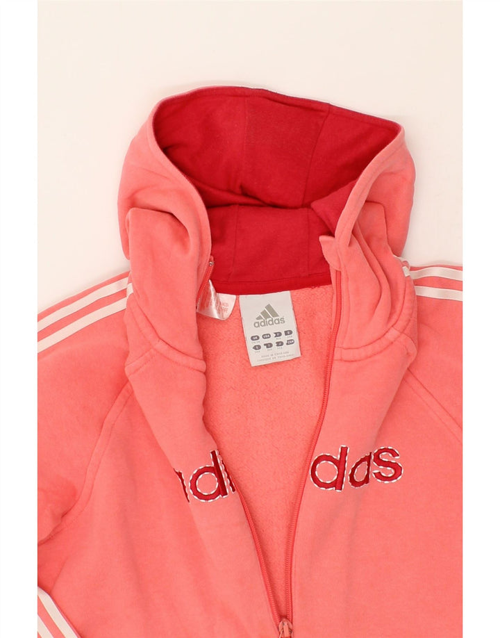 ADIDAS Girls Graphic Zip Hoodie Sweater 9-10 Years Pink Cotton Vintage Adidas and Second-Hand Adidas from Messina Hembry 