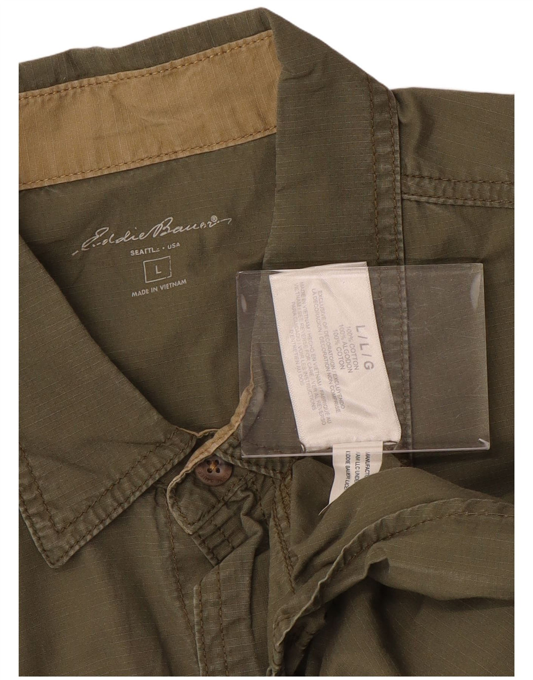 EDDIE BAUER Camisa masculina de manga curta grande algodão cáqui