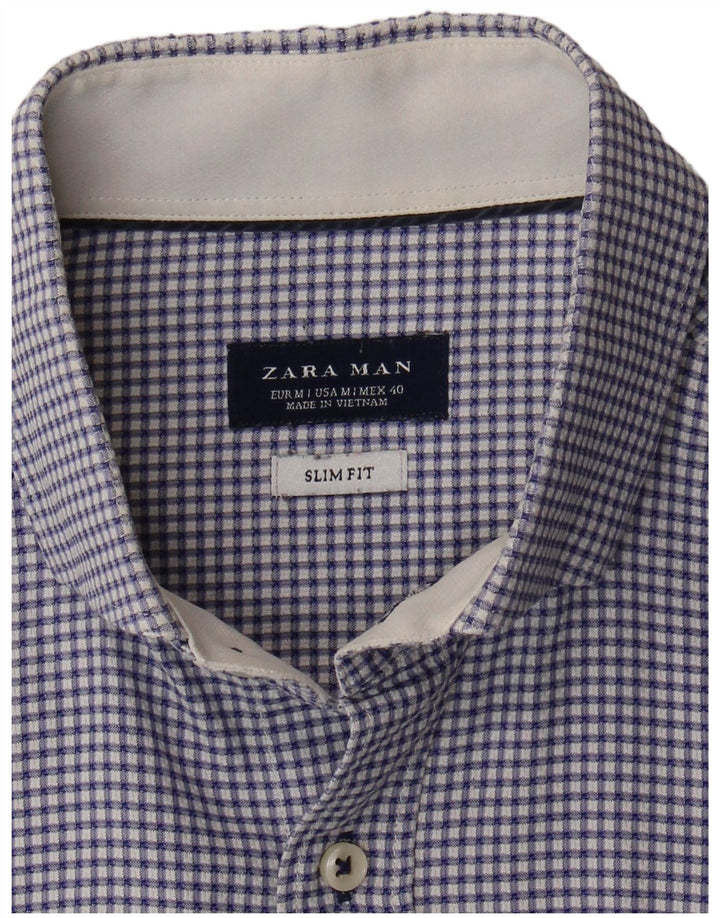 Camisa masculina slim fit ZARA algodão guingão azul médio
