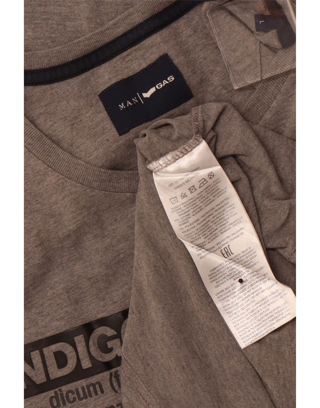 Top gráfico masculino GAS manga comprida grande algodão cinza