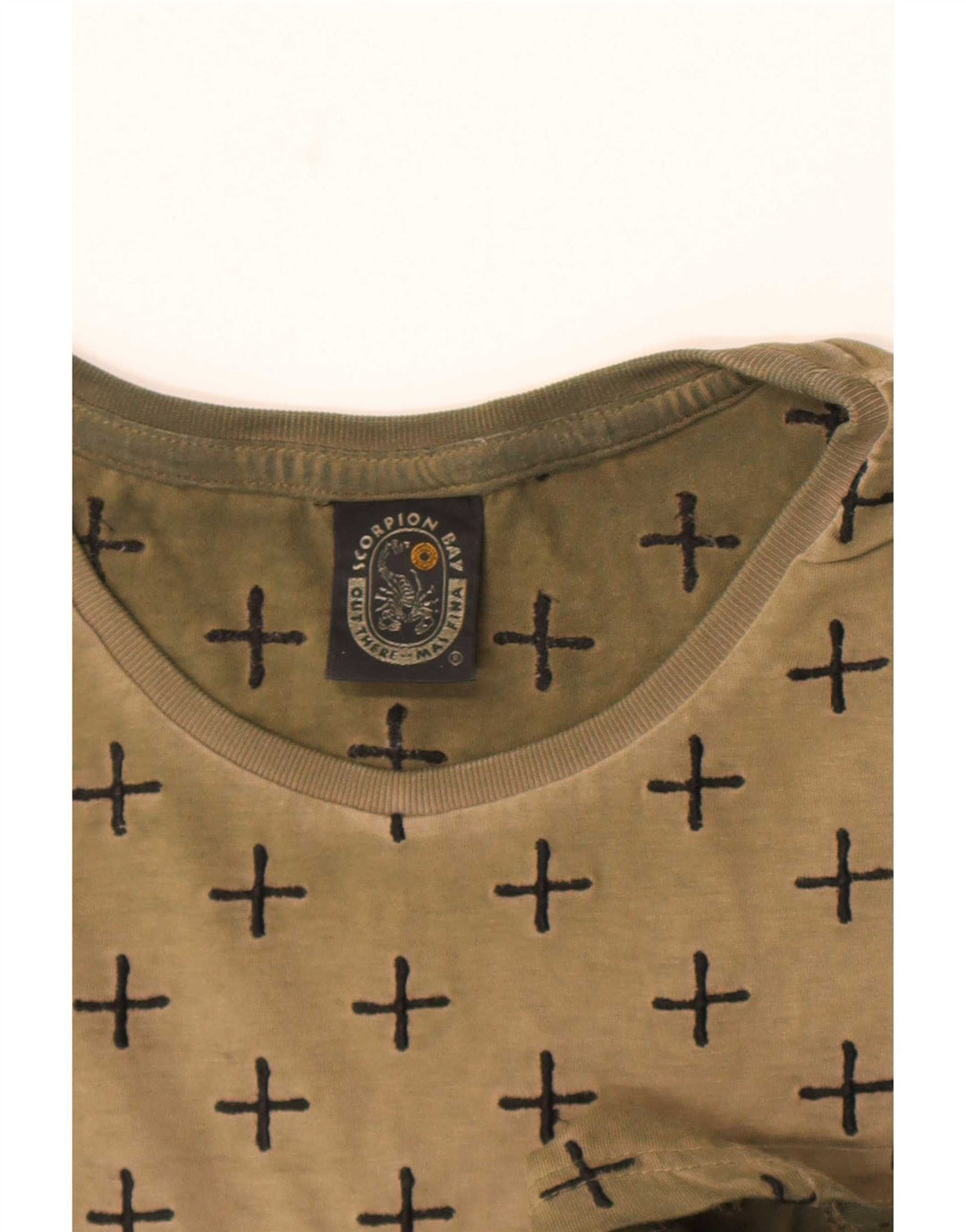 Camiseta masculina com padrão abstrato Scorpion Bay de algodão cáqui médio