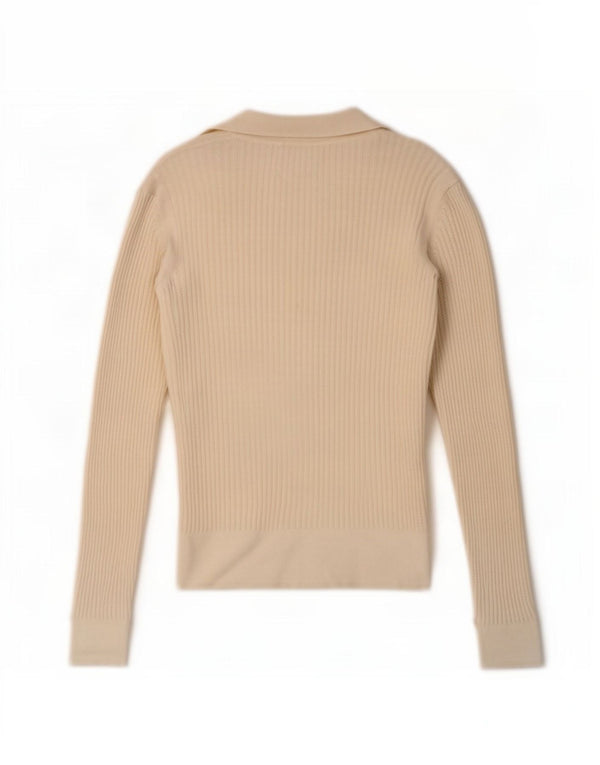 Suéter feminino Marks & Spencer com gola polo, Reino Unido 10 pequeno off white