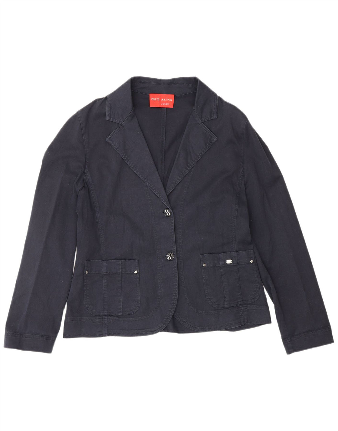 Jaqueta blazer feminina Perte by Krizia com 2 botões Reino Unido 14 grande algodão azul marinho