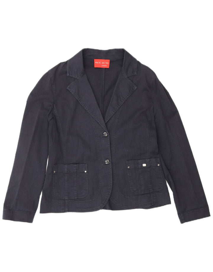 Jaqueta blazer feminina Perte by Krizia com 2 botões Reino Unido 14 grande algodão azul marinho