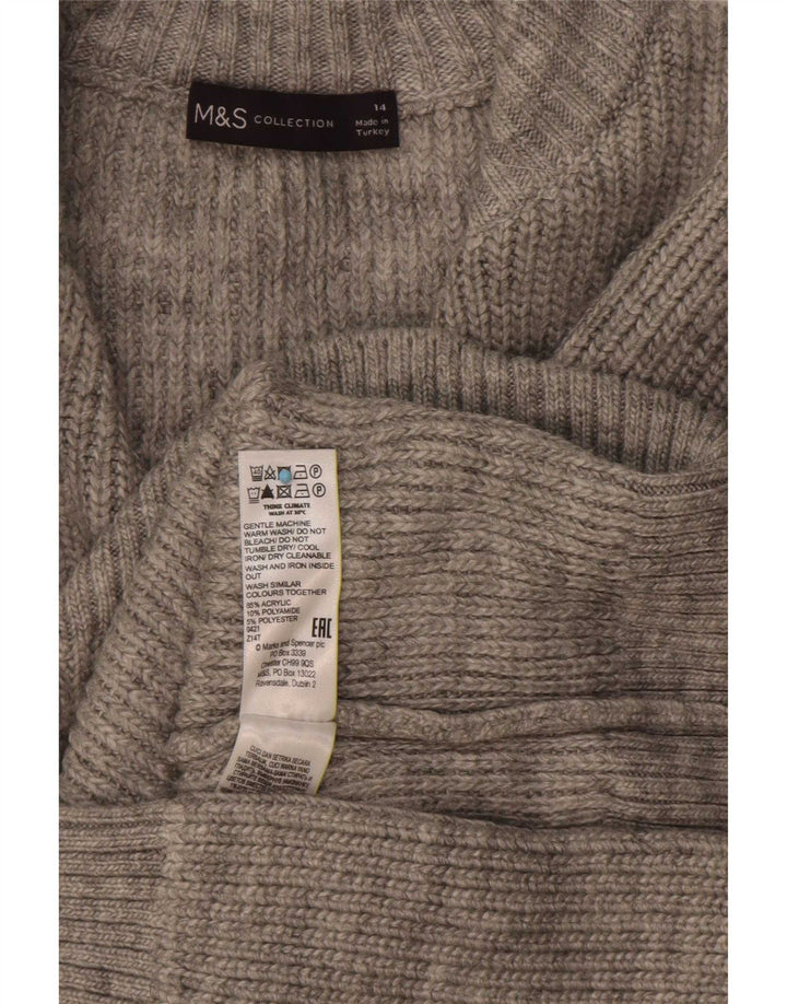 Suéter feminino Marks & Spencer com zíper e gola redonda Reino Unido 14 grande cinza acrílico