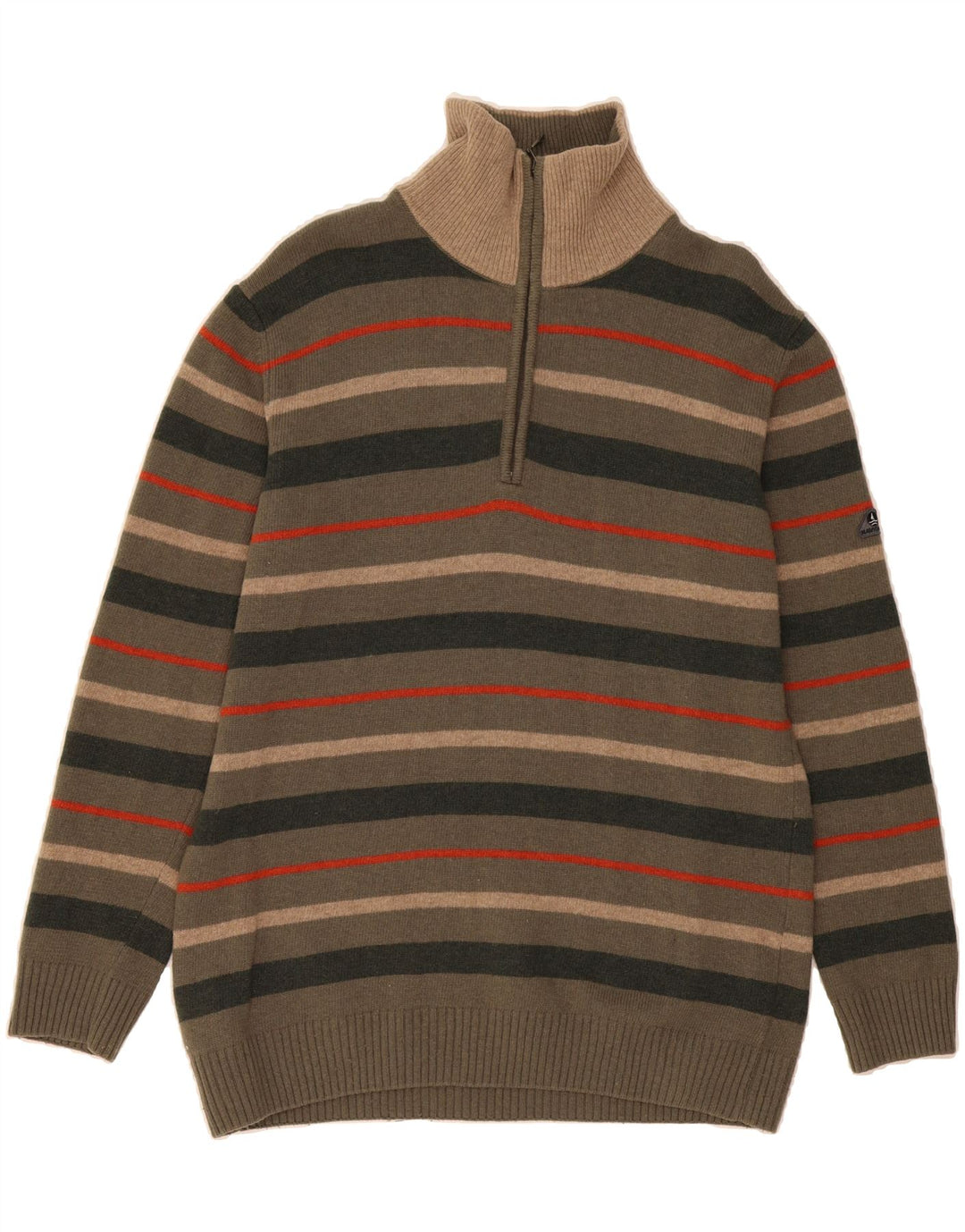 NAVIGARE Mens Zip Neck Jumper Sweater XL Khaki Striped Wool Vintage Navigare and Second-Hand Navigare from Messina Hembry 