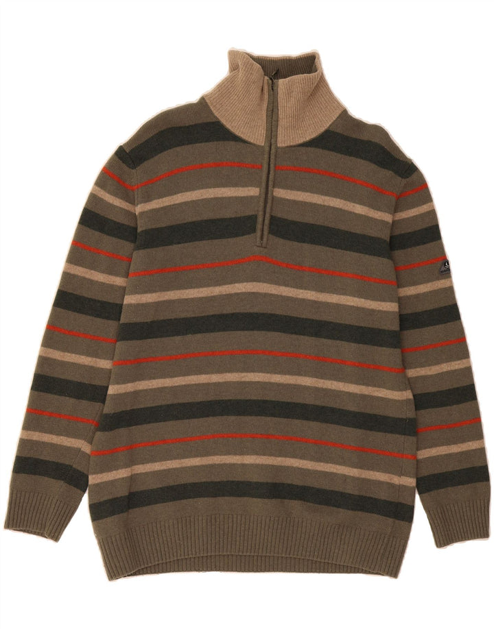 NAVIGARE Mens Zip Neck Jumper Sweater XL Khaki Striped Wool Vintage Navigare and Second-Hand Navigare from Messina Hembry 