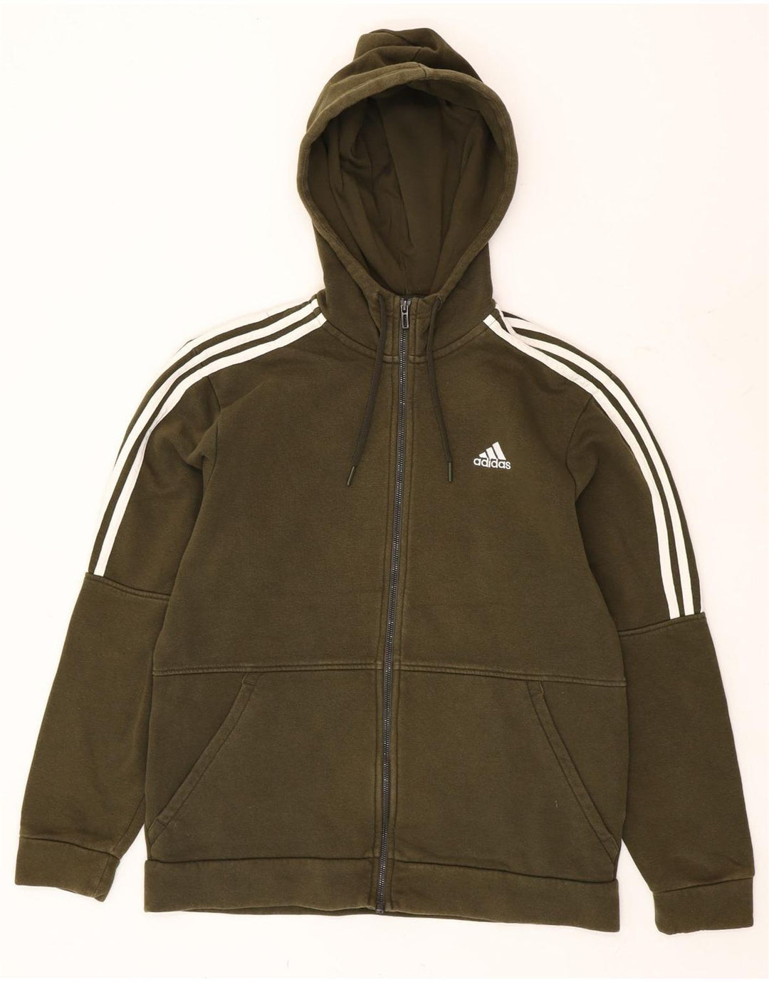 Adidas masculino zip moletom com capuz médio algodão cáqui
