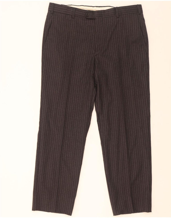 Cerruti 1881 Mens Straight Suit Trousers W37 L30 Brown Pinstripe