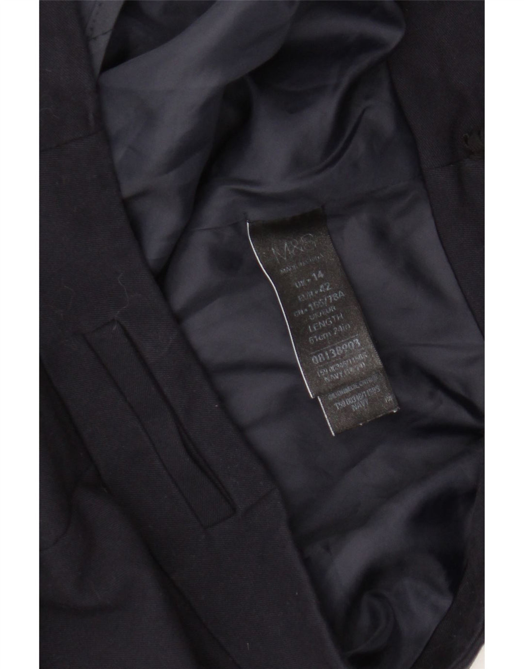 Saia lápis feminina Marks & Spencer UK 14 grande W34 azul marinho poliéster