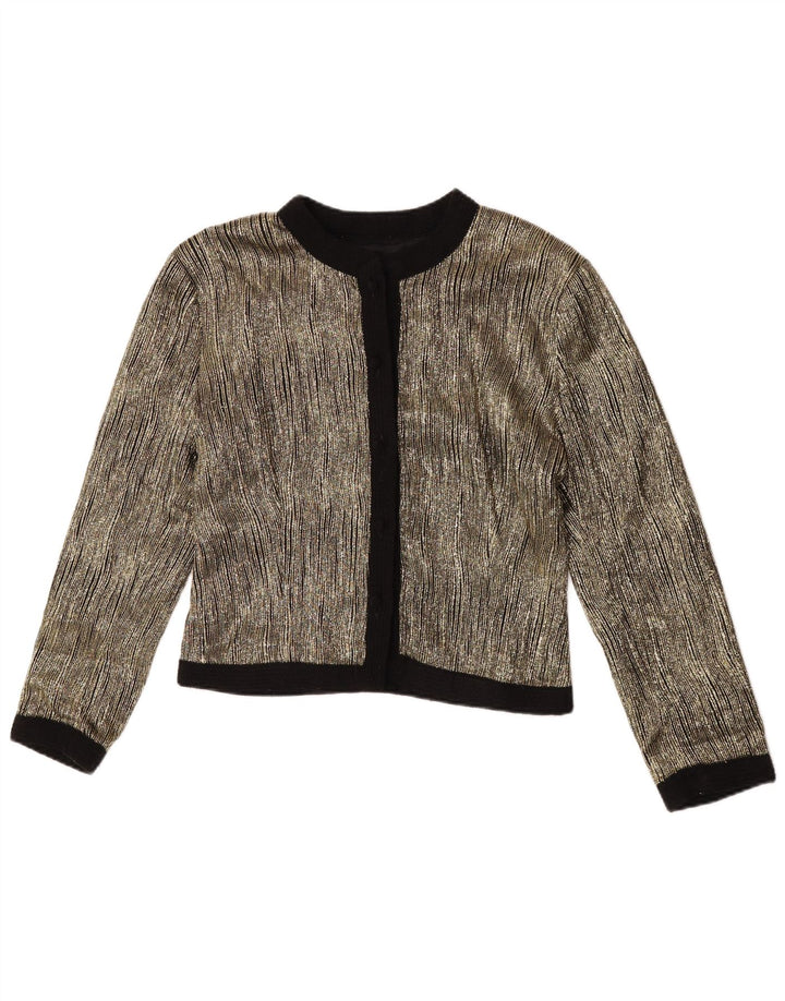 Jaqueta blazer vintage feminina UK 14 acetato colorblock dourado médio
