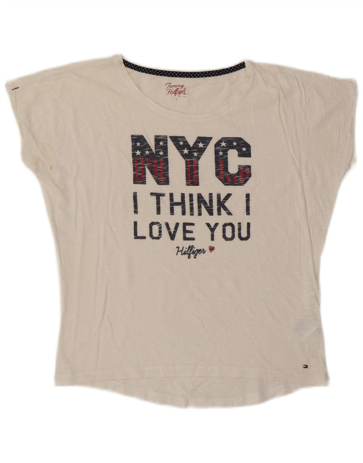 Camiseta feminina TOMMY HILFIGER com estampa grande grande Reino Unido 10 pequena branca