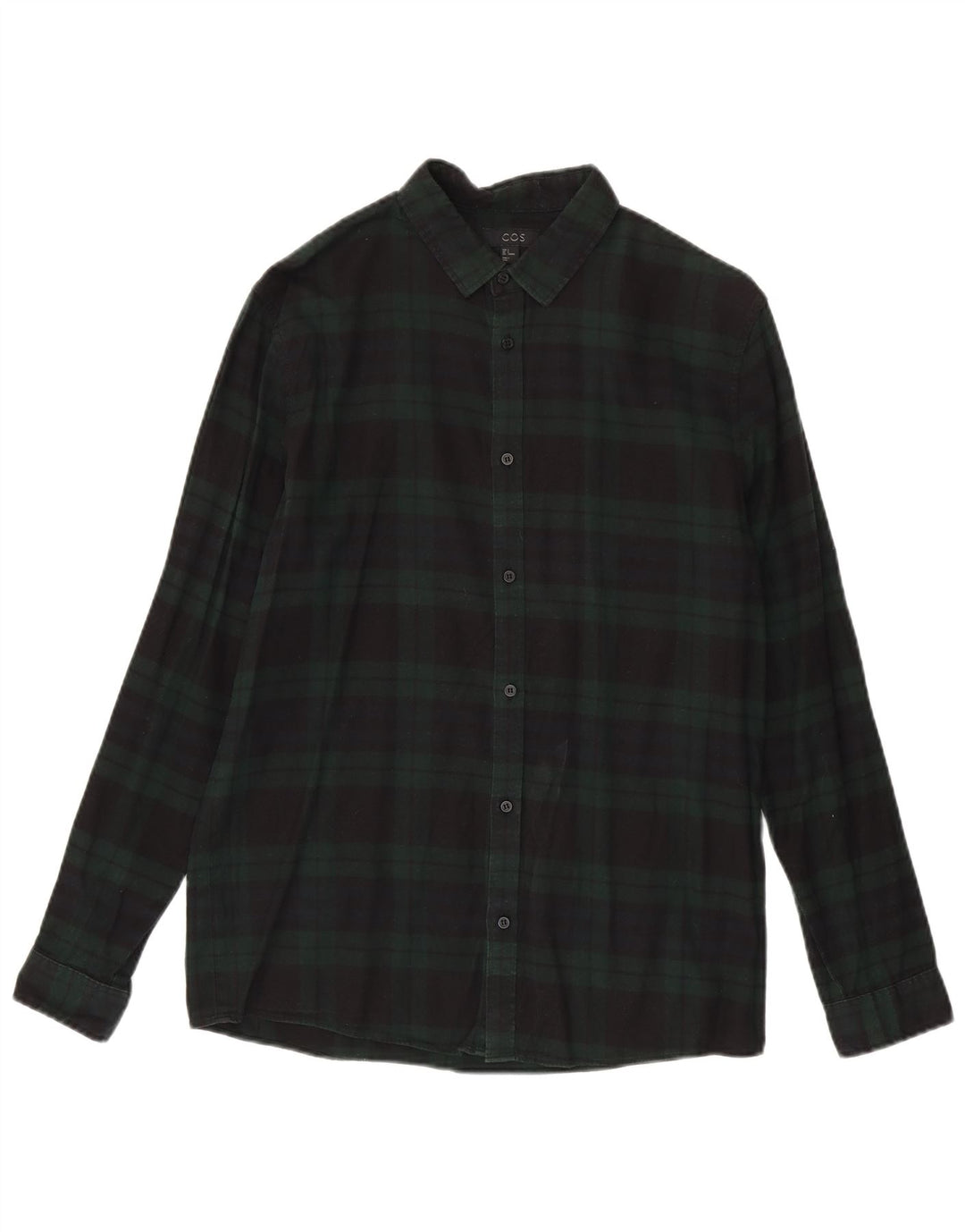 Camisa masculina de flanela Cos pequena de algodão xadrez verde