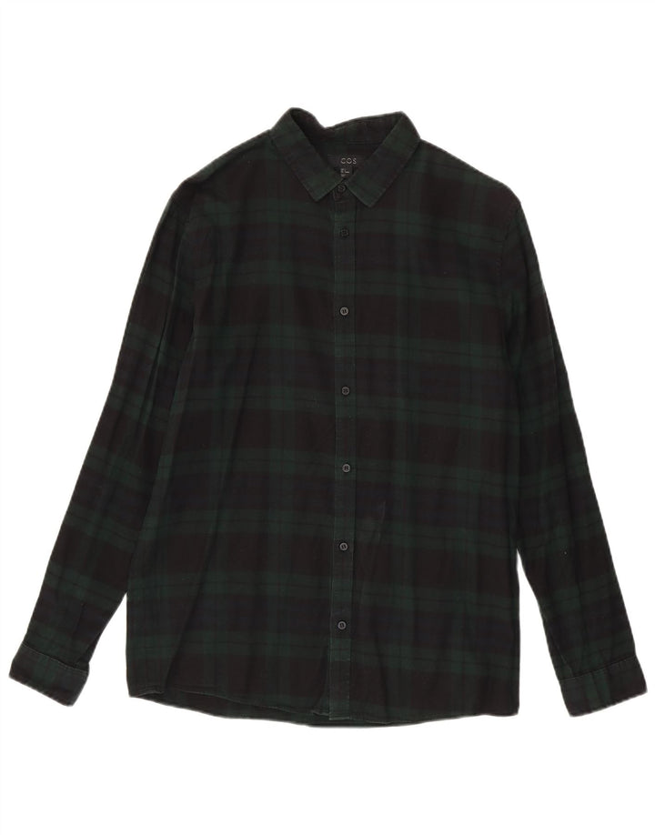 Camisa masculina de flanela Cos pequena de algodão xadrez verde