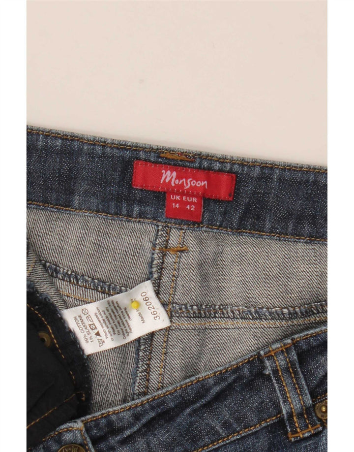 Monsoon Calça jeans feminina larga UK 14 grande W35 L29 algodão azul