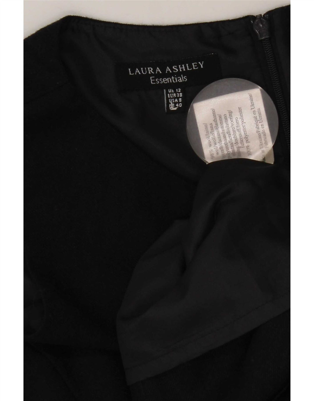 Vestido bainha feminino Laura Ashley Reino Unido 12 lã azul marinho médio