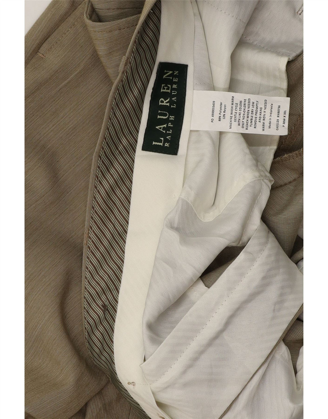 RALPH LAUREN Mens Straight Suit Trousers W38 L30 Beige Polyester