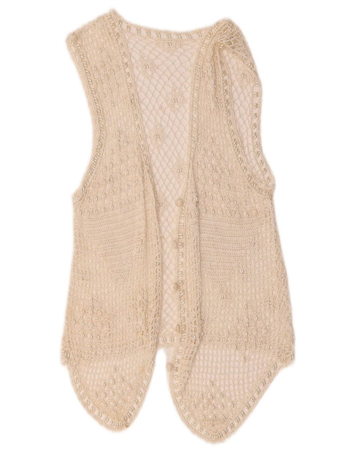 Colete feminino vintage de crochê UK 10 pequeno branco