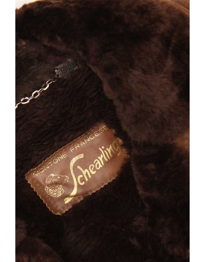 Casaco de shearling feminino vintage com peito duplo Reino Unido 10 marrom pequeno
