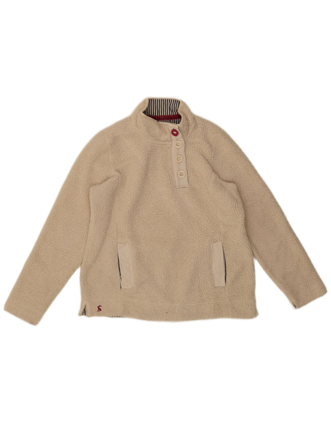 Joules Suéter feminino de lã com gola redonda e botão UK 12 Médio Off White