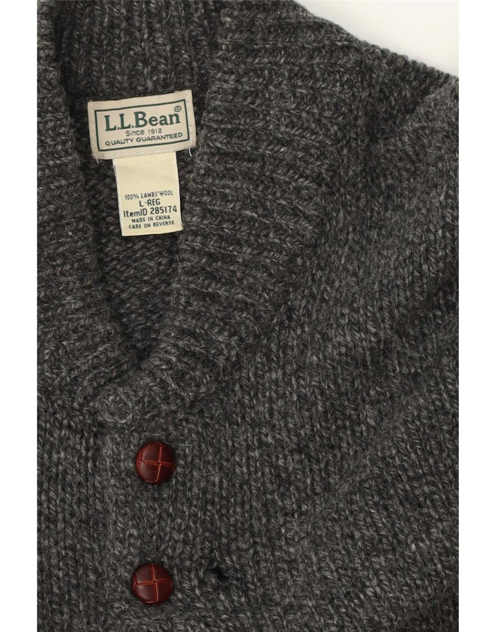 L.L.Bean Suéter masculino com gola e botão, lã de cordeiro manchada cinza grande