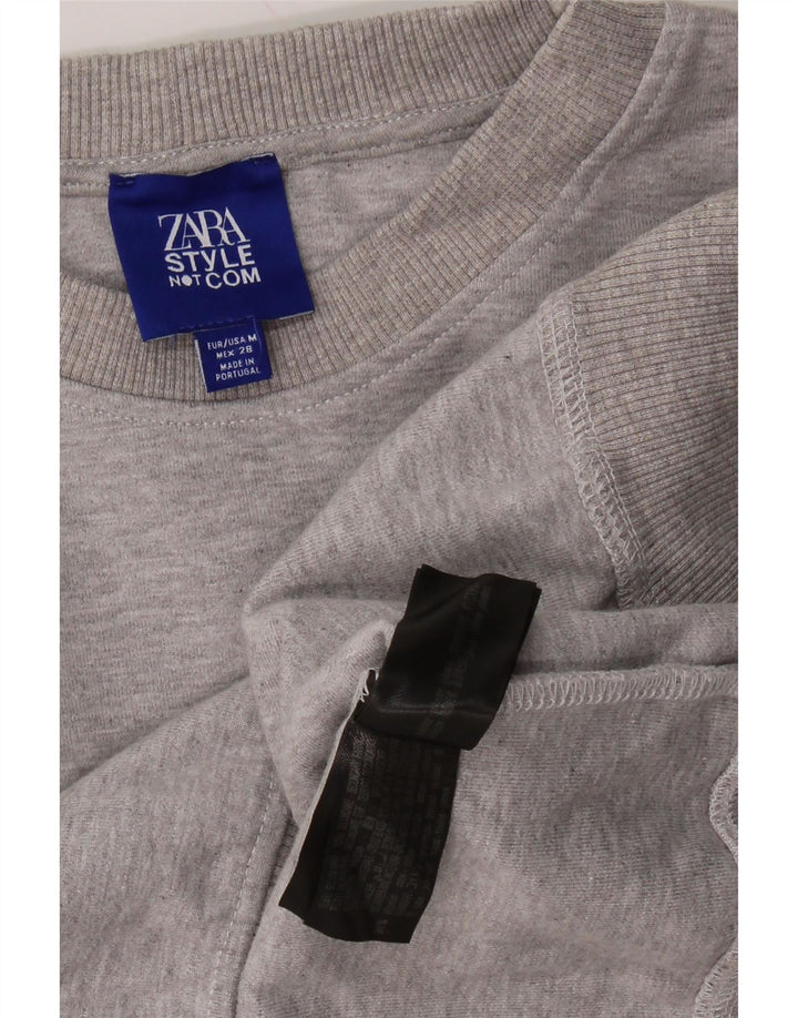 ZARA moletom feminino oversized com estampa gráfica UK 14 cinza médio manchado