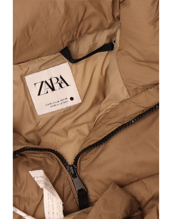 Zara Jaqueta feminina acolchoada com capuz e grandes dimensões Reino Unido 14 Nylon bege médio