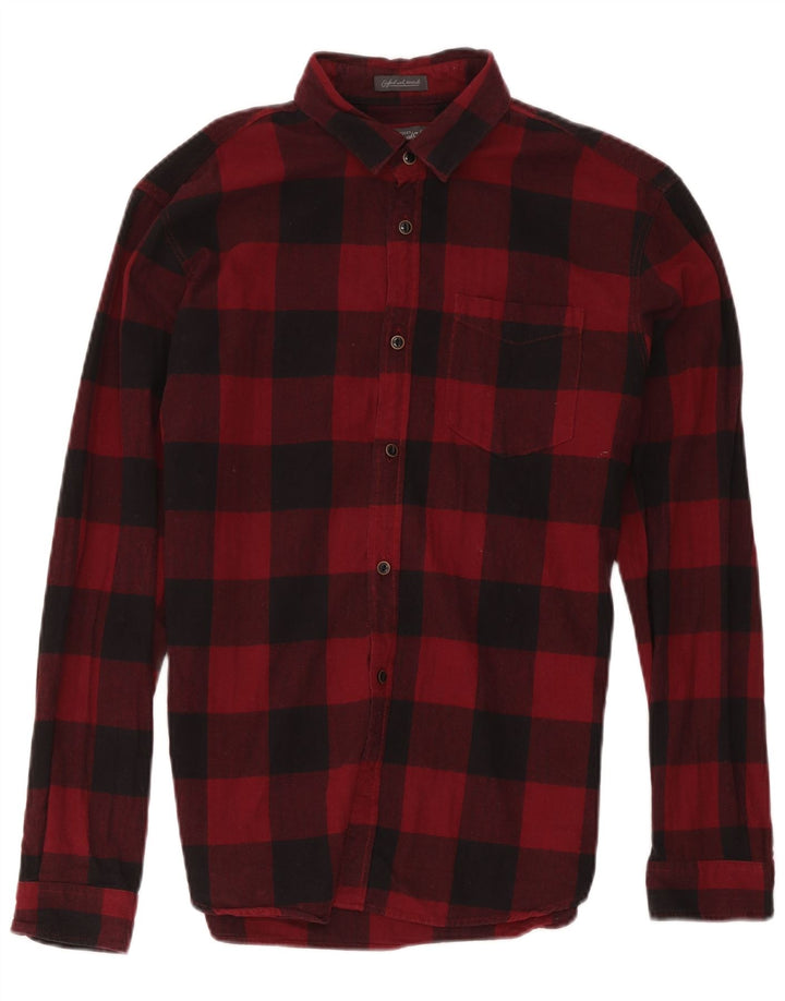 Camisa masculina de flanela Jack & Jones de algodão xadrez vermelho médio