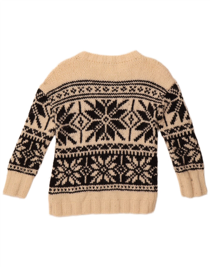 Suéter feminino J. Crew com gola canoa UK 12 médio off white Fair Isle