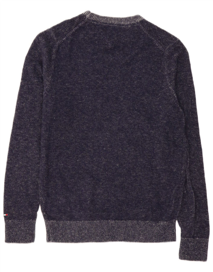 Suéter masculino Tommy Hilfiger com gola redonda e lã azul marinho médio