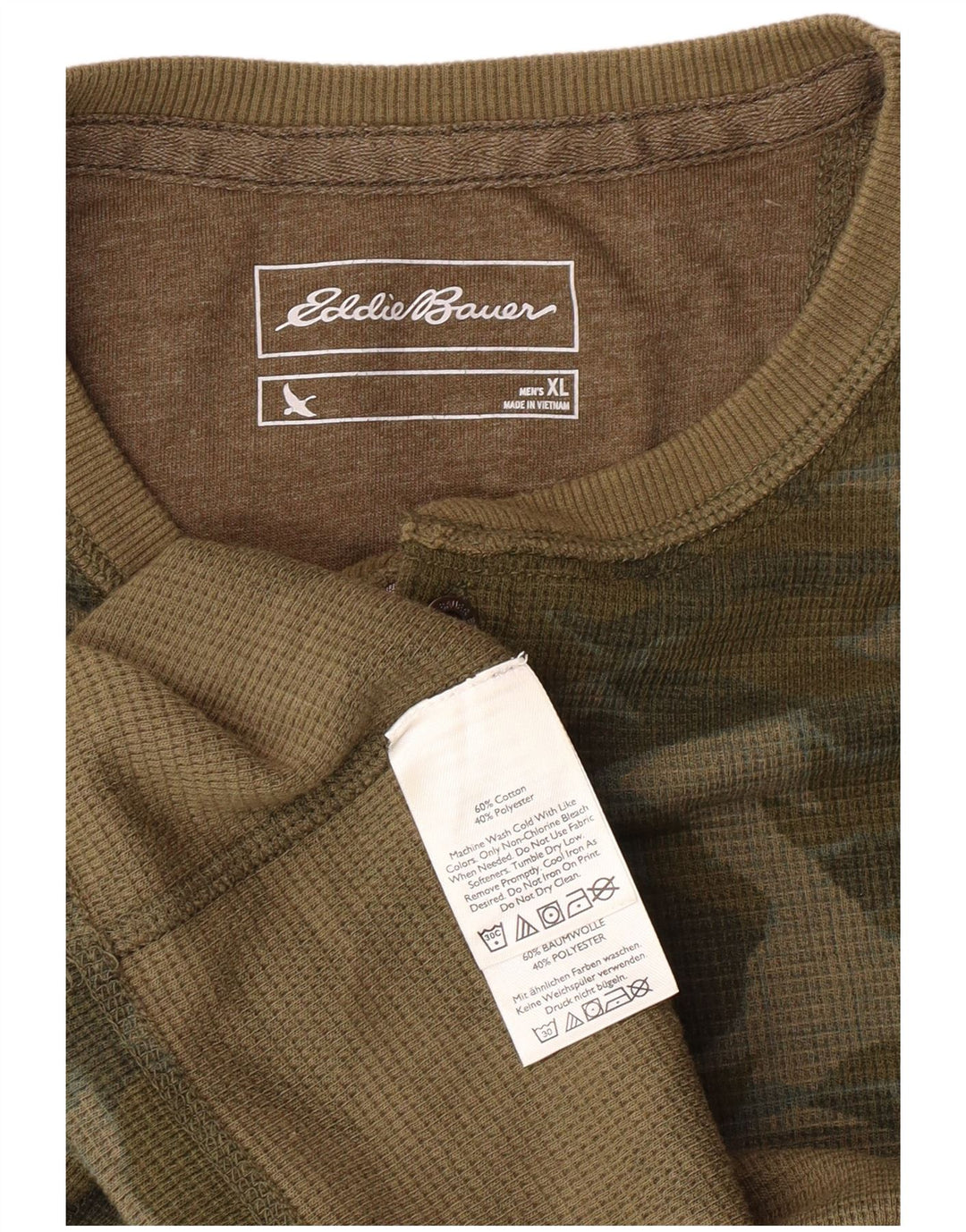 Eddie Bauer Top masculino manga comprida XL algodão camuflado verde