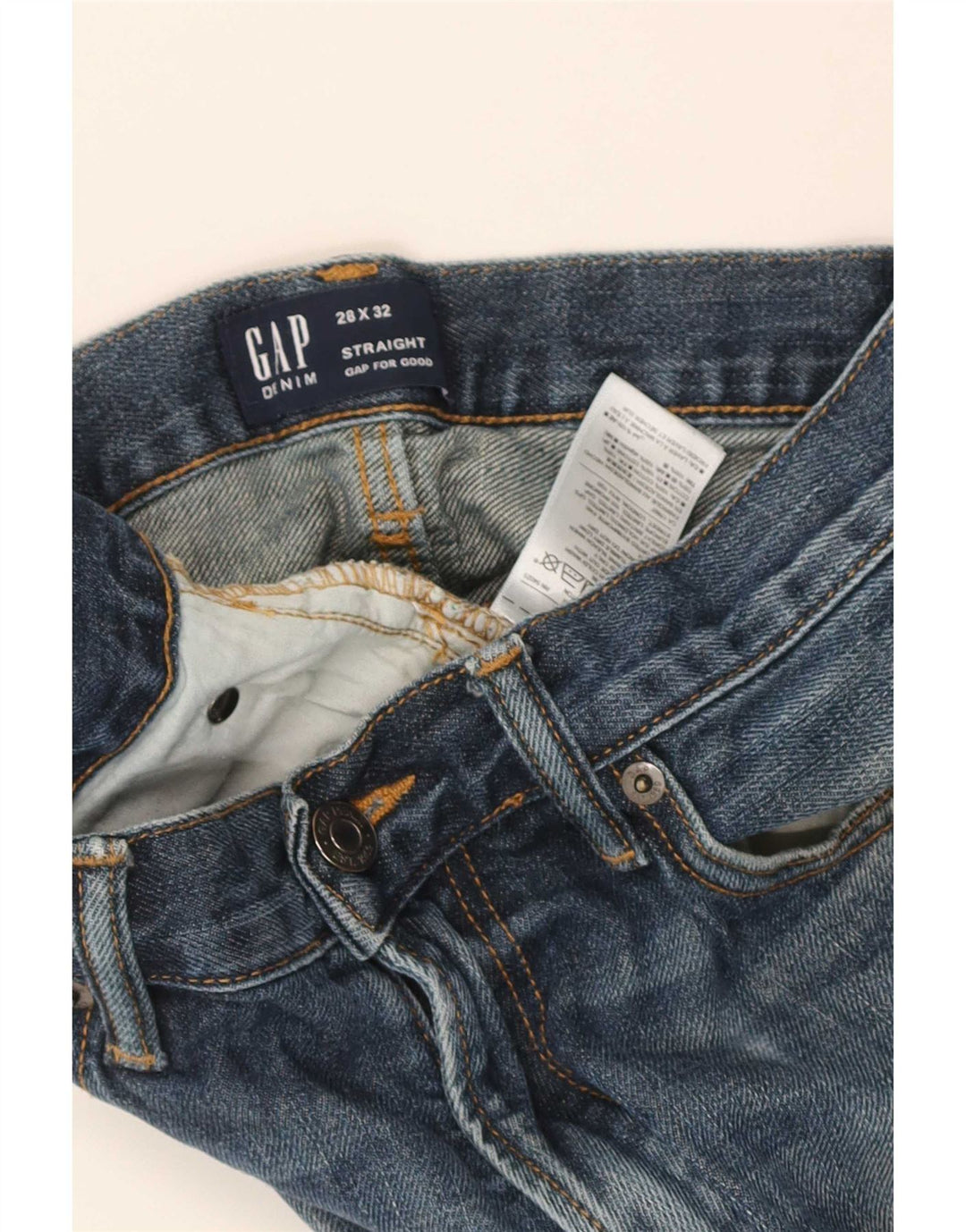 Calça jeans reta feminina Gap desgastada W28 L32 algodão azul