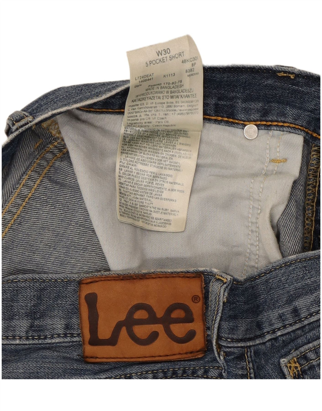 Shorts jeans curto masculino Lee com 5 bolsos W30 algodão azul médio