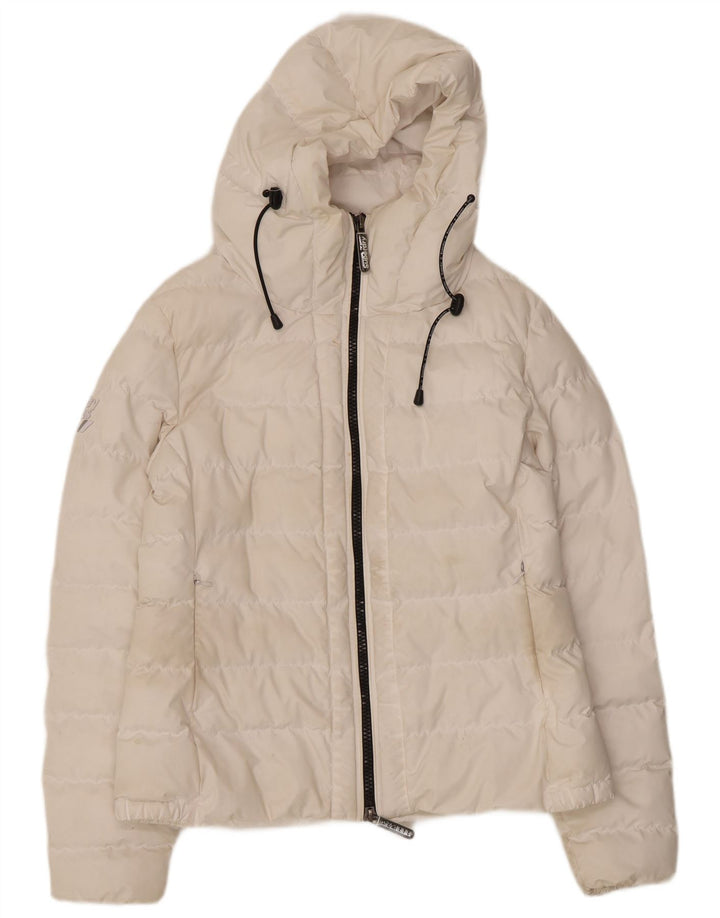 Jaqueta acolchoada com capuz feminina Superdry UK 12 poliéster branco médio