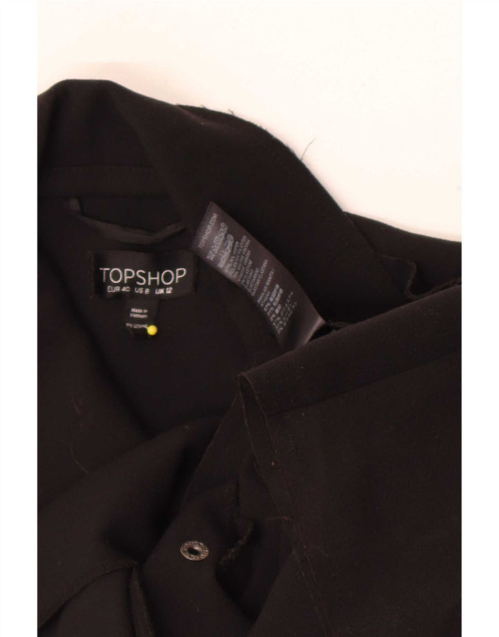 Topshop feminino curto trench coat UK 12 poliéster preto médio