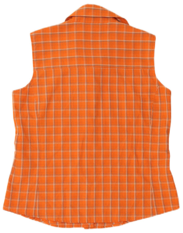 Camisa feminina sem mangas de viagem Jack Wolfskin Reino Unido 14/16 grande xadrez laranja