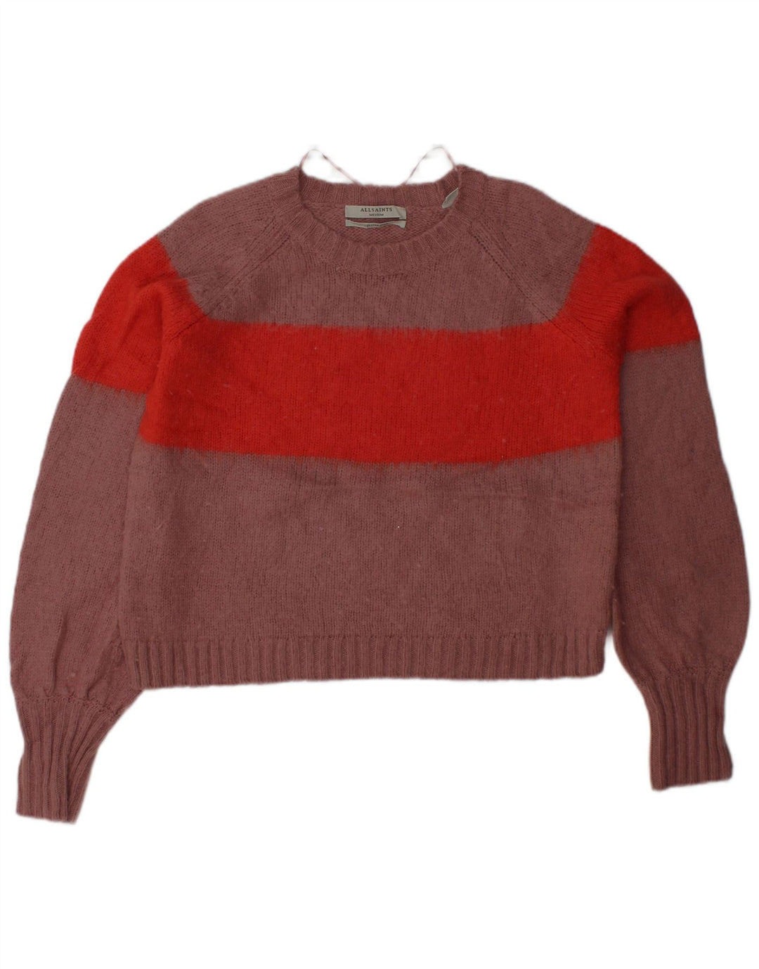 Suéter feminino com gola redonda ALL SAINTS Reino Unido 14 bloco colorido rosa médio