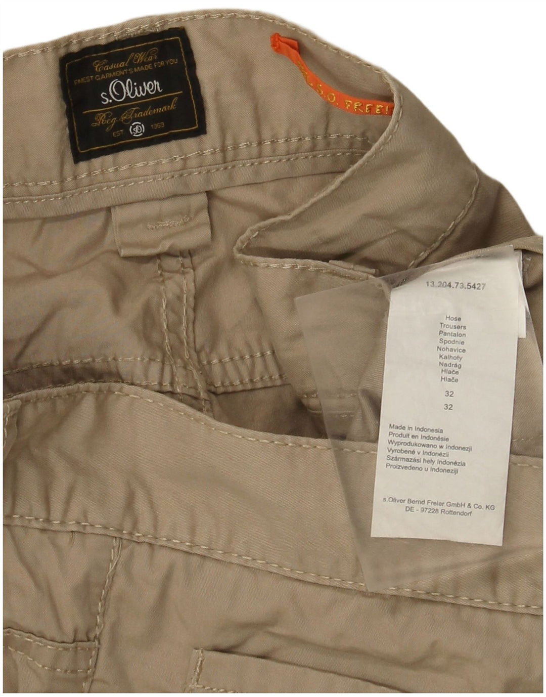 S.Oliver Calça masculina reta casual W32 L29 algodão bege