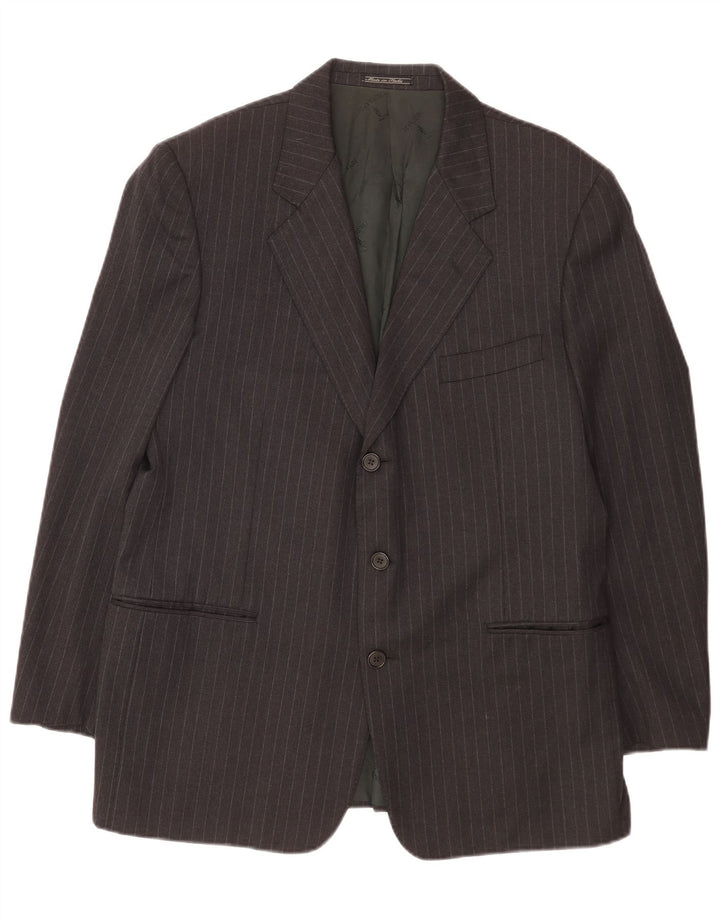 Jaqueta blazer masculina Trussardi com 3 botões IT 52 XL cinza risca de giz lã virgem