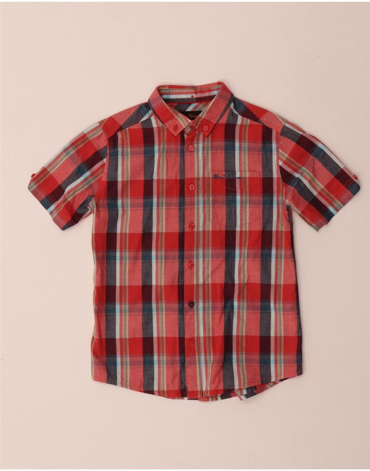 Camisa masculina de manga curta BEN SHERMAN 8-9 anos algodão xadrez vermelho