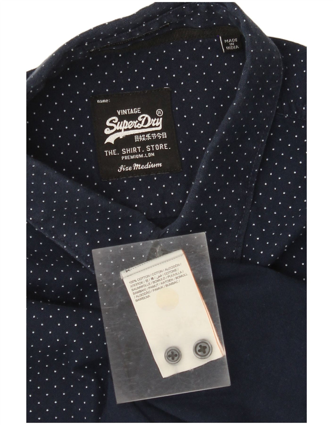 Camisa masculina SUPERDRY de algodão manchado azul marinho médio