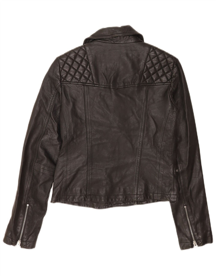 Jaqueta feminina de couro para motociclista All Saints Reino Unido 8 pequena preta