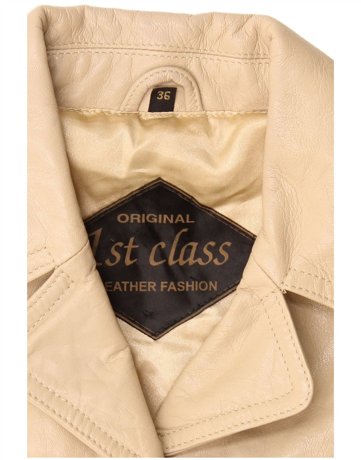 Jaqueta blazer feminina de couro VINTAGE com 4 botões IT 36 XS couro bege