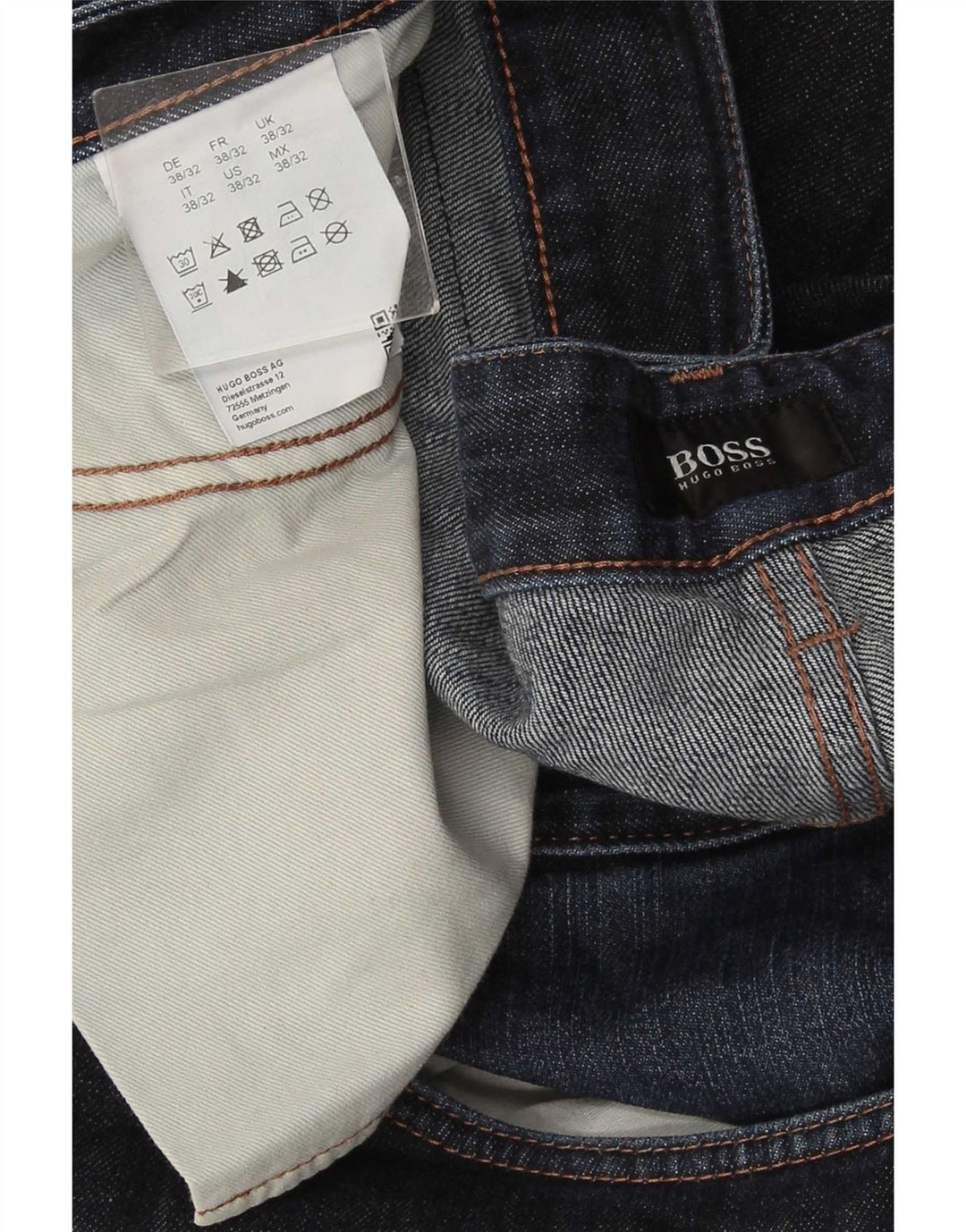 Hugo Boss Mens Straight Jeans W38 L32 Azul Marinho Algodão