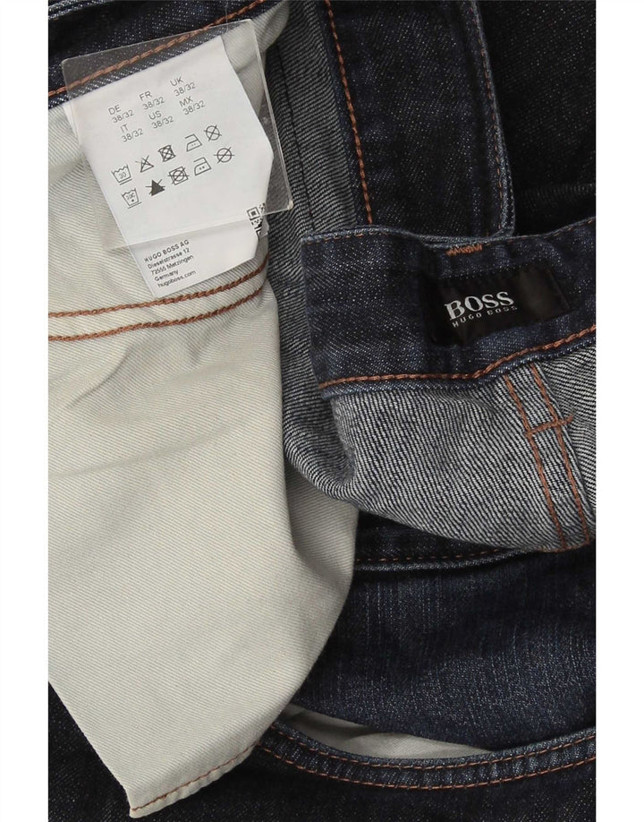 Hugo Boss Mens Straight Jeans W38 L32 Azul Marinho Algodão