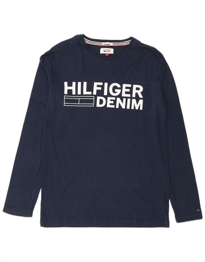 Top gráfico masculino TOMMY HILFIGER manga comprida grande algodão azul marinho