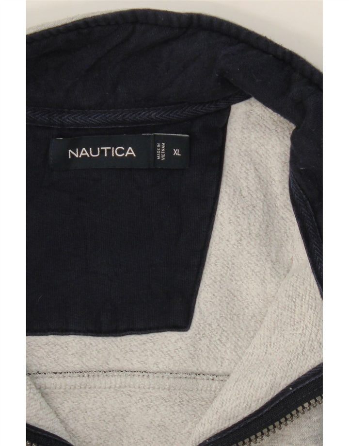 NAUTICA Mens Zip Neck Sweatshirt Jumper XL Grey Colourblock Cotton Vintage Nautica and Second-Hand Nautica from Messina Hembry 