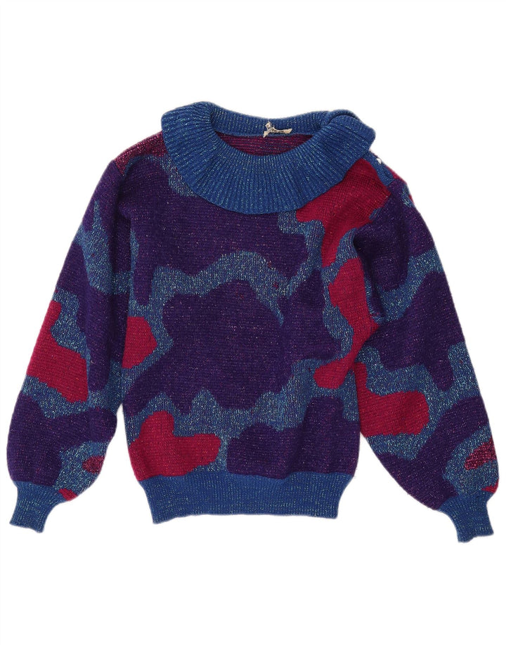 Suéter feminino VINTAGE com gola redonda UK 10 pequeno multicolorido